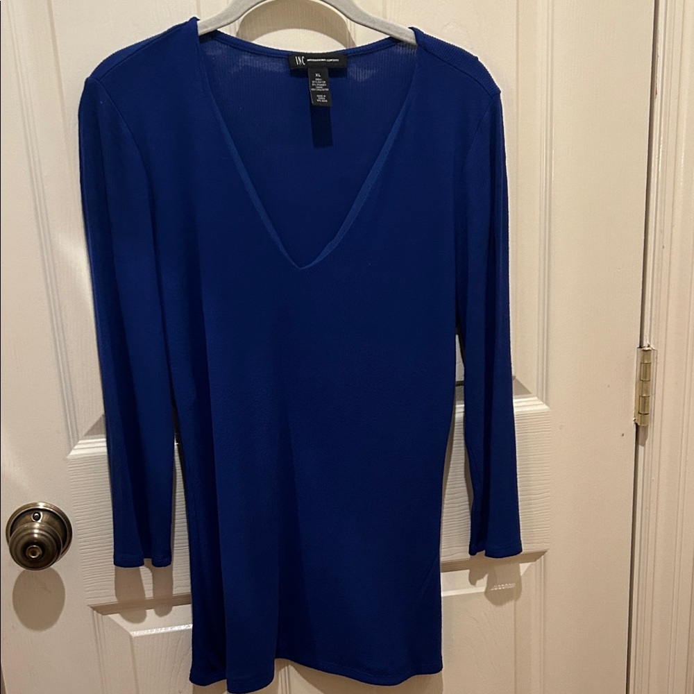 INC International Concepts Women's Deep Blue Long Sleeve Top